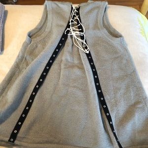 POL gray sweater tank with back lace up detail